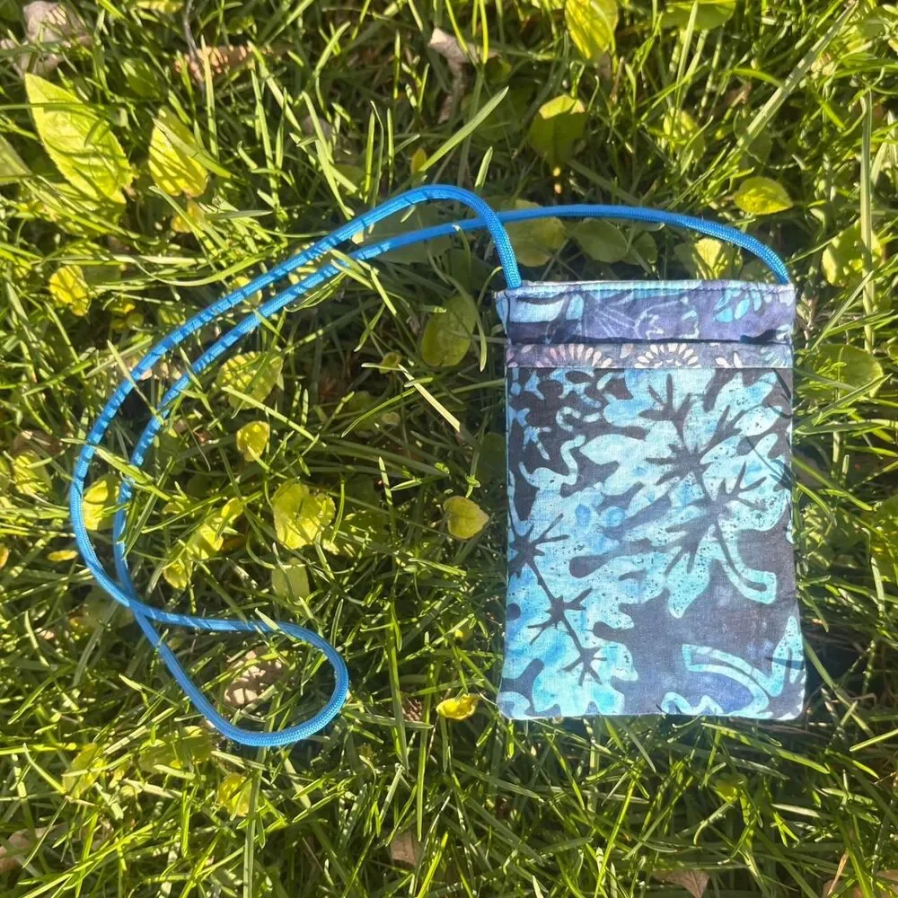 Little blue boho festival batik patterned/dyed bag with strap